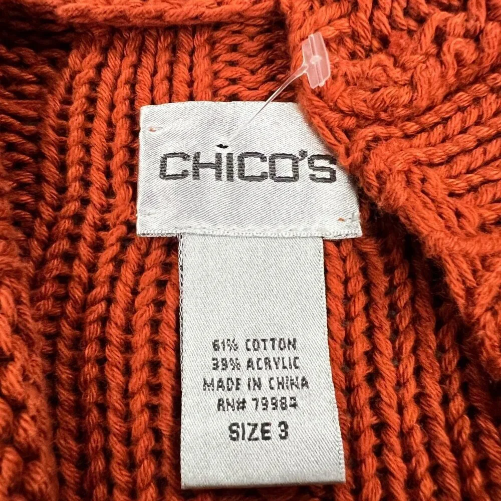 Chico's Womens Knit Cardigan Open Front Burnt Orange Size XL
